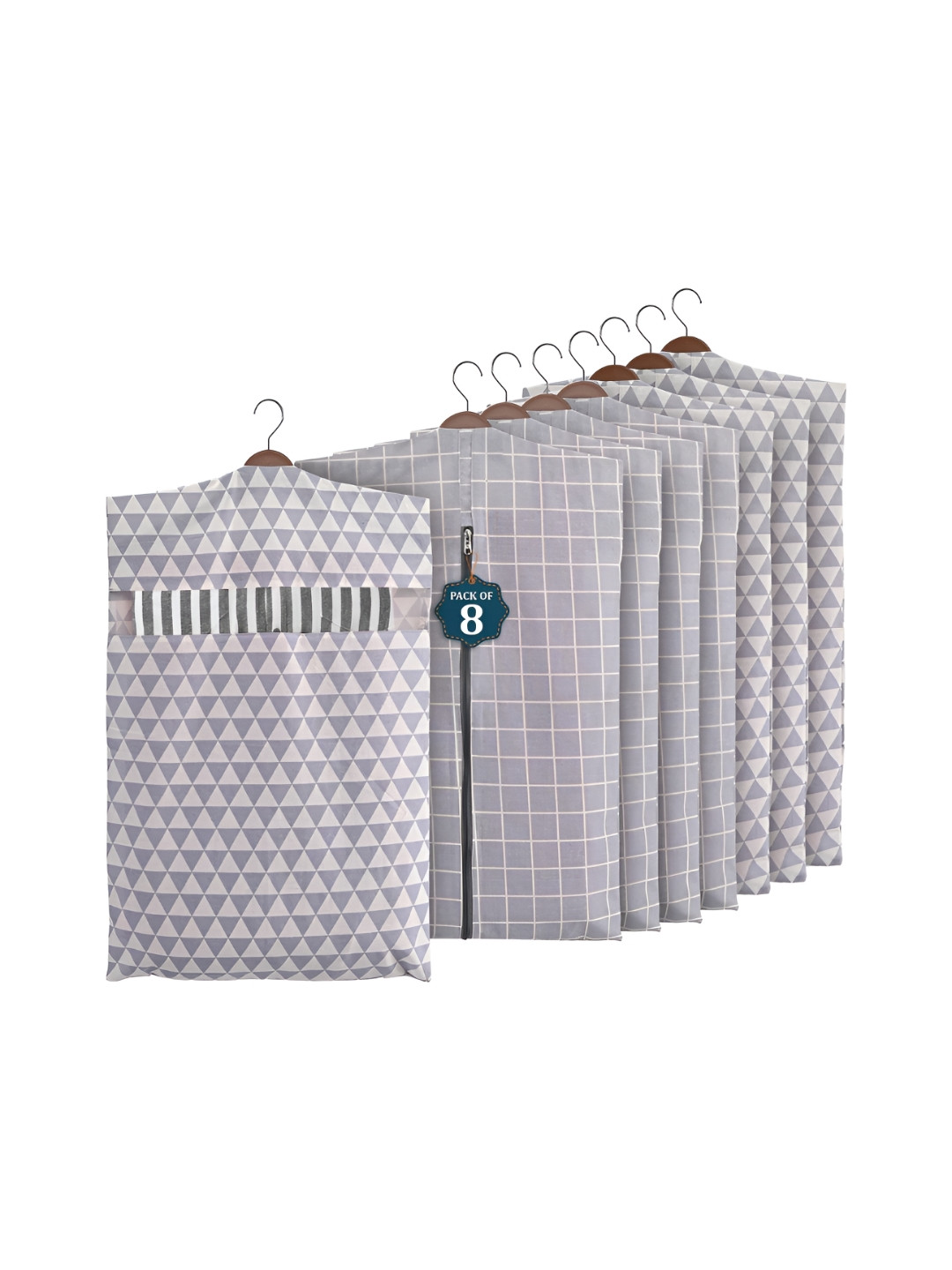 Aura Grey 8 Pieces Cotton Hanging Clothes Packing Bags