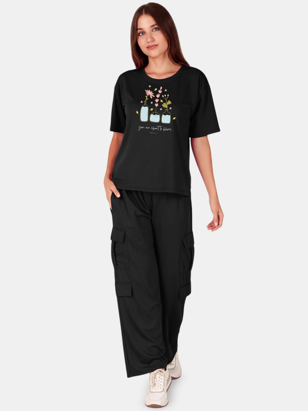 Fasense Printed Skin Friendly Oversized T-Shirt & Cargo Pant Co-Ords