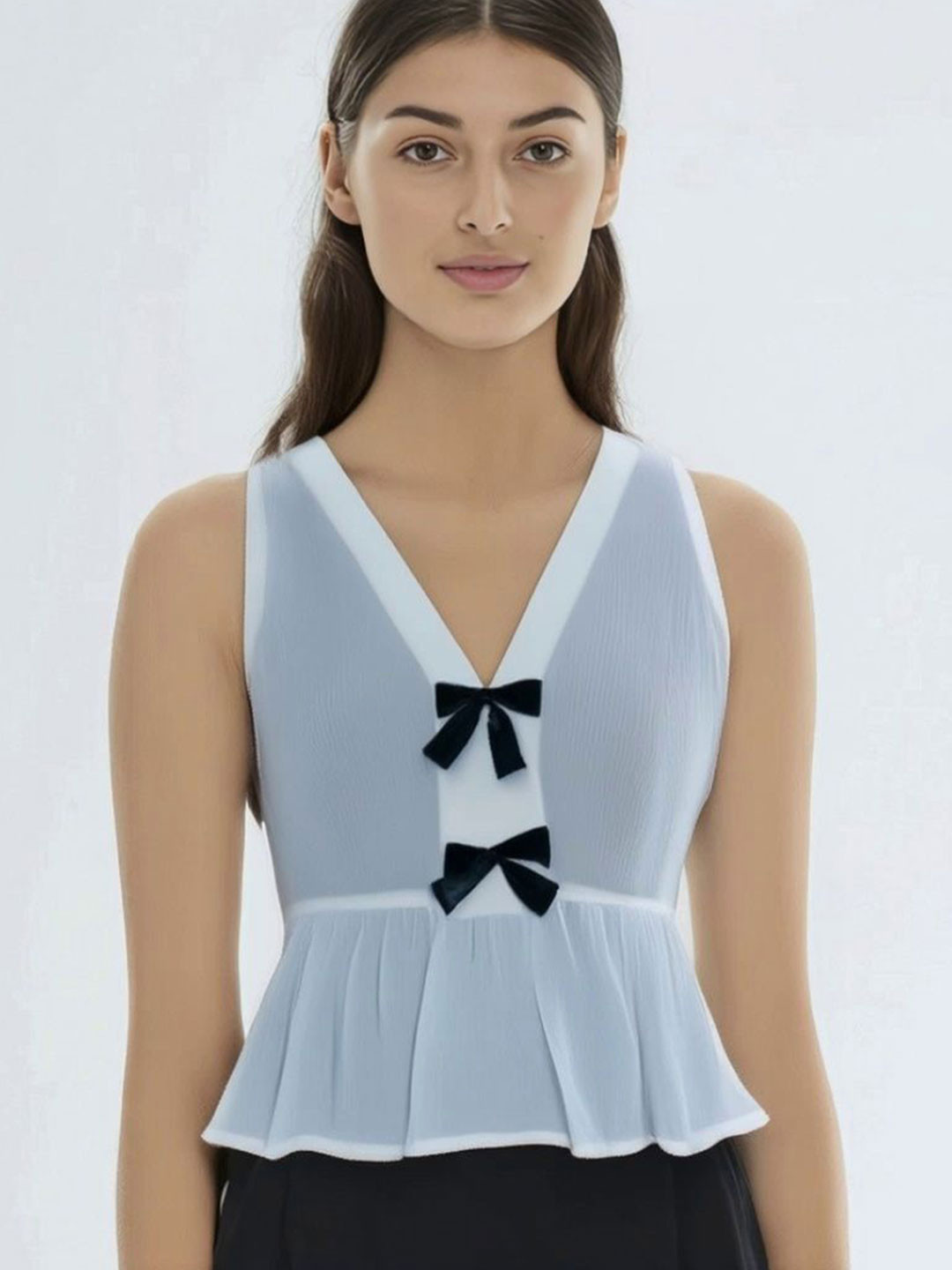 DressBerry Women Solid Peplum Top with Bow