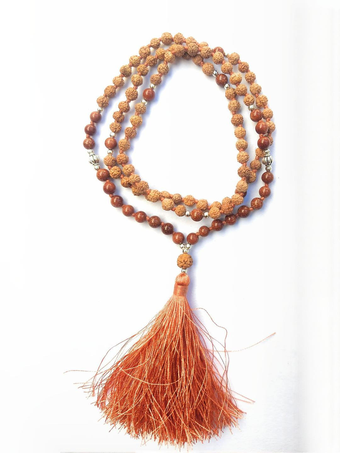 Apnisanskriti Unisex 5 Mukhi Rudraksha Sunstone Designer Mala