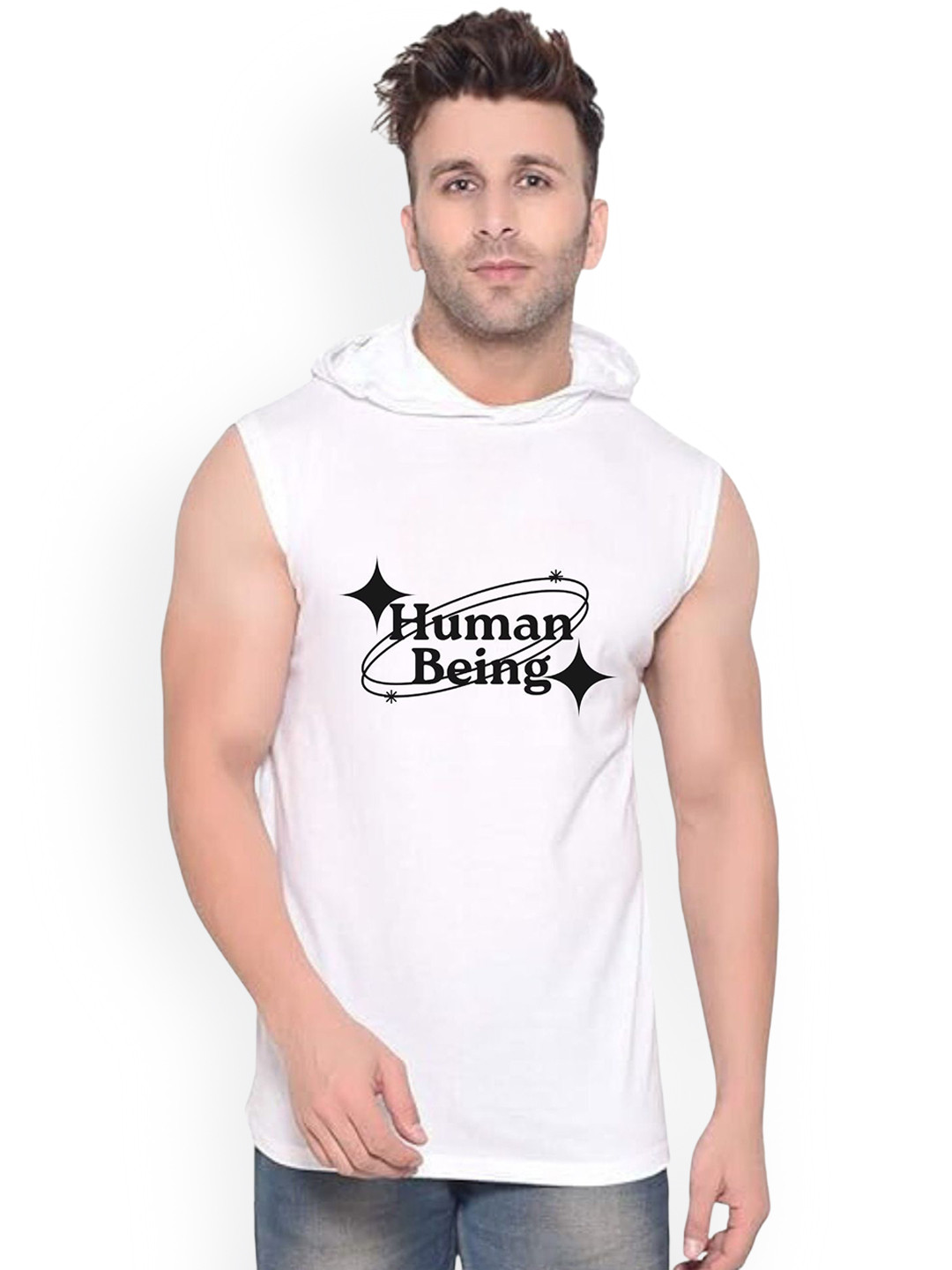 FABSTIEVE Human Being Printed Gym Vest vk t-050_Print-257_gym_vest White M