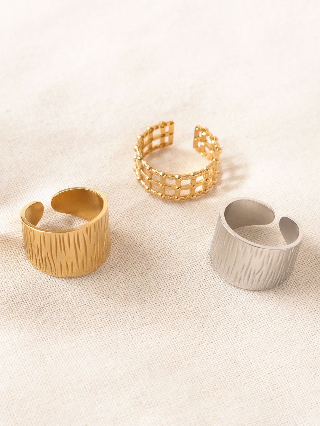 Niska Set Of 3 Gold-Plated Adjustable FingerRing