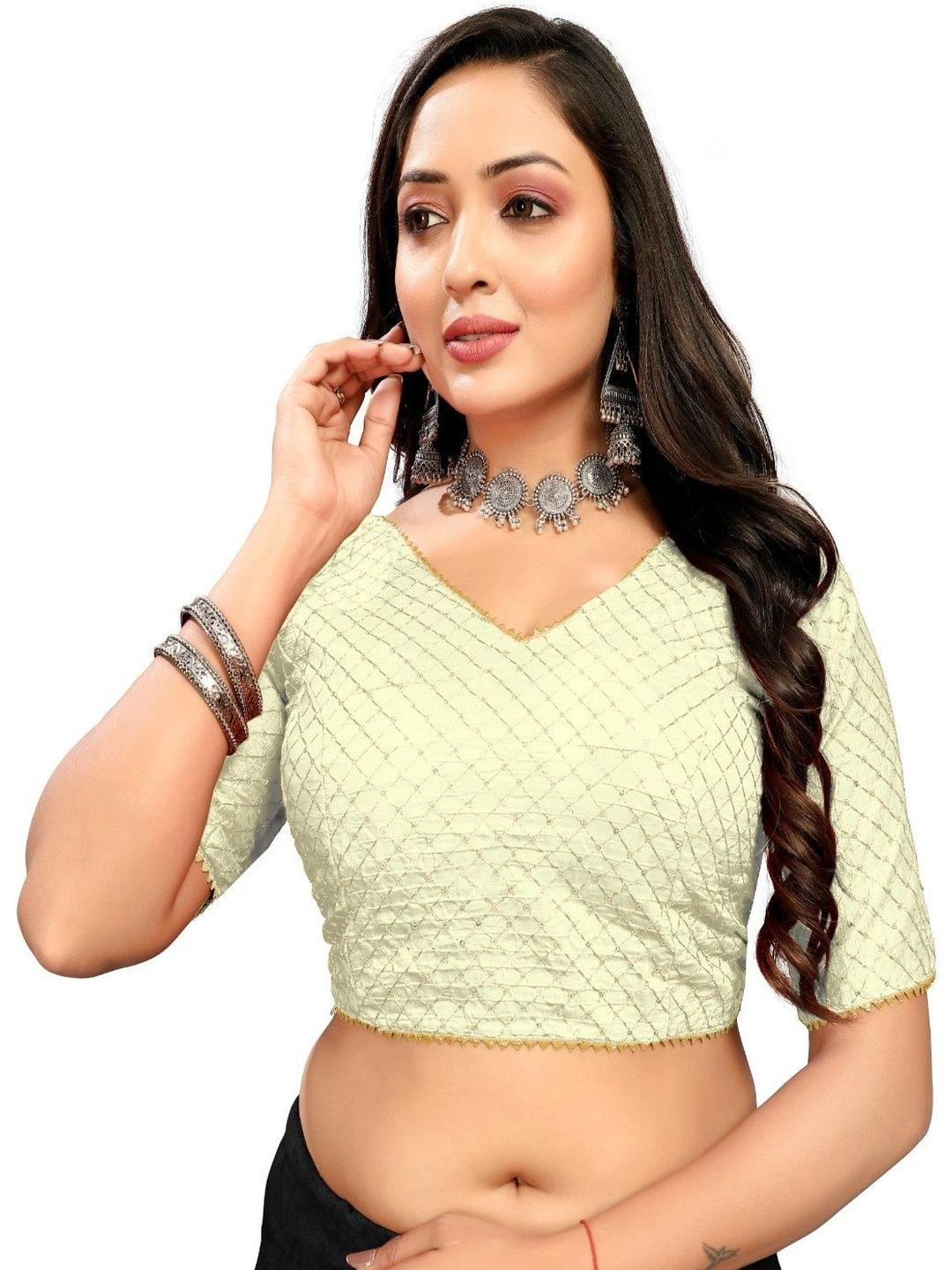 RAGHUVEER CREATION Women Off White Cotton Saree Blouse