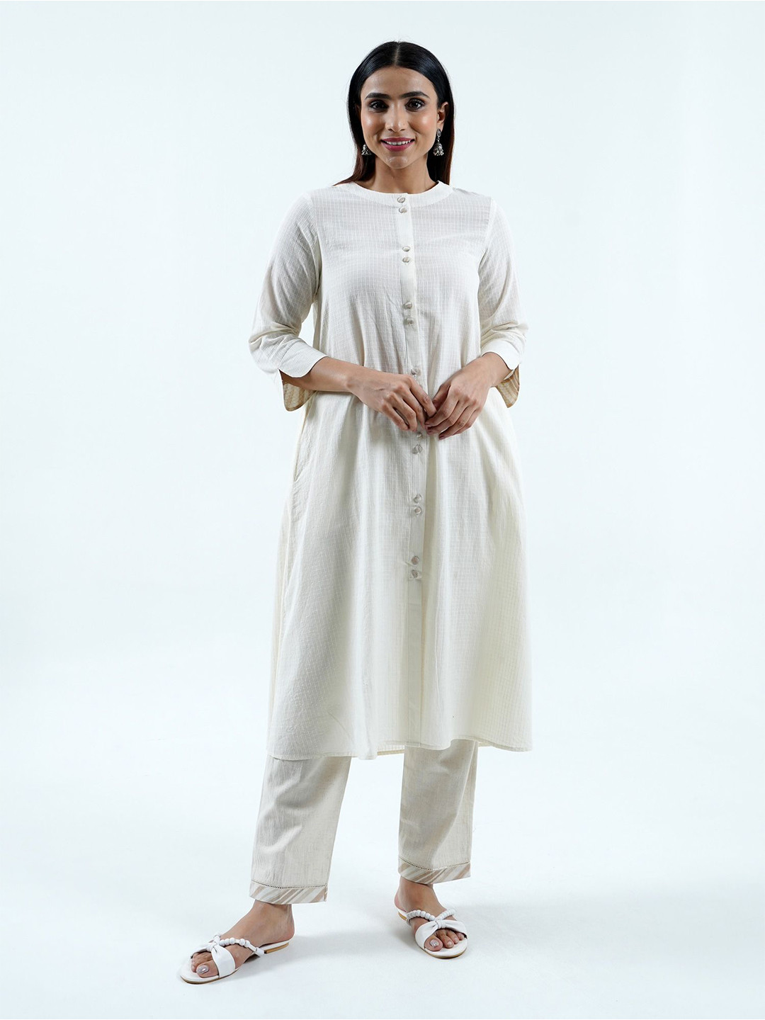 CYAN Women Solid Festive Cotton Straight Kurta