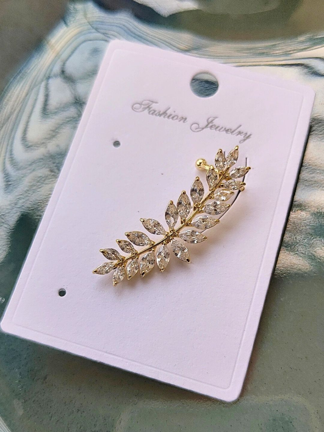 RaasRani Stainless Steel Gold-Plated AD Studded Contemporary Ear Cuff