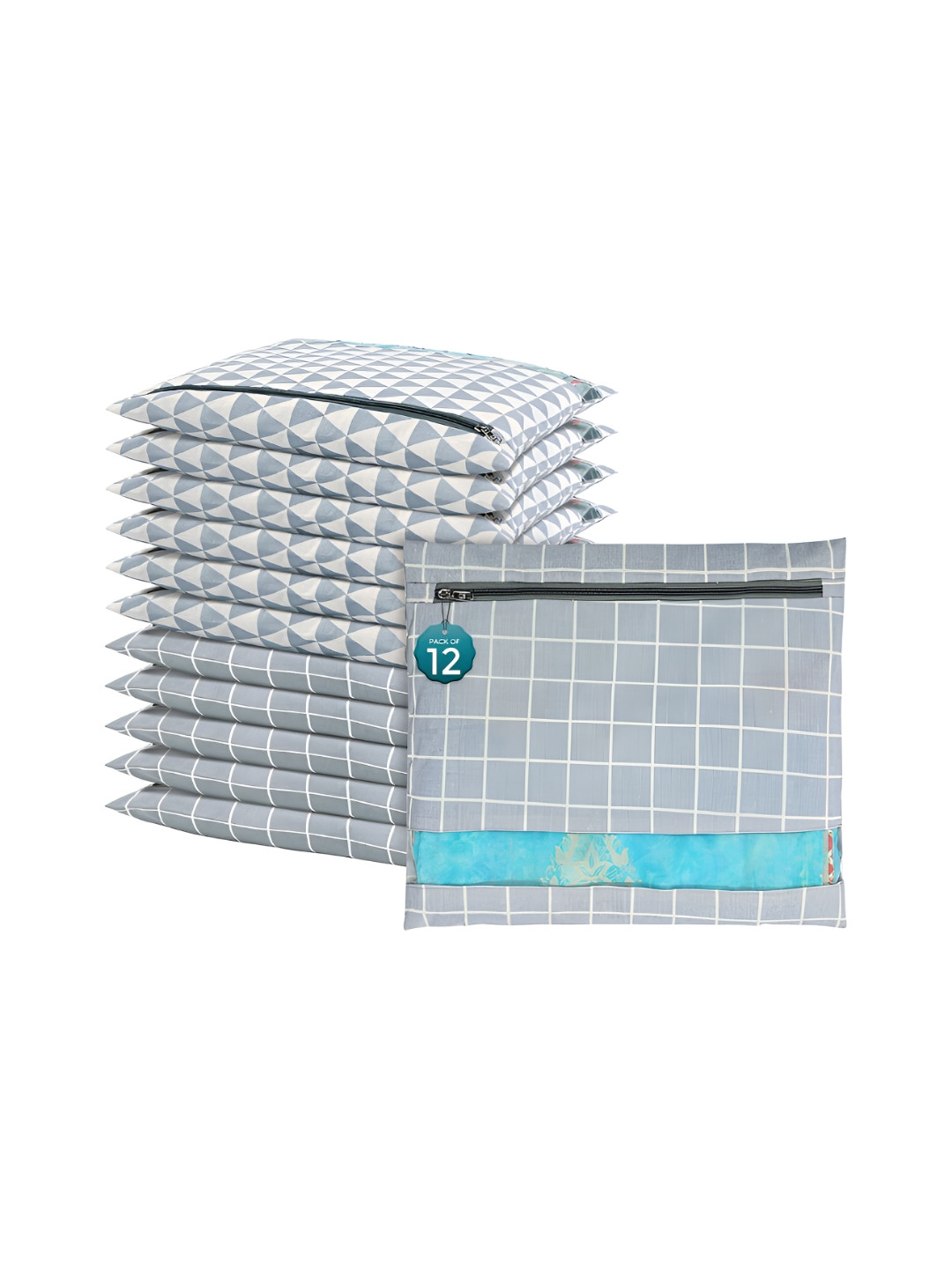 Aura White 12Pcs Mesh Window Cotton Hanging Saree Cover & Storage Multi-Utility Organisers