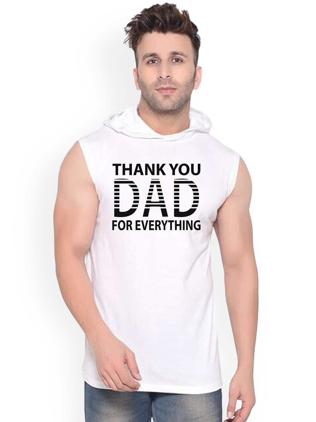 FABSTIEVE Thankyou Dad Printed Gym Vest vk t-050_Print-170_gym_vest White M