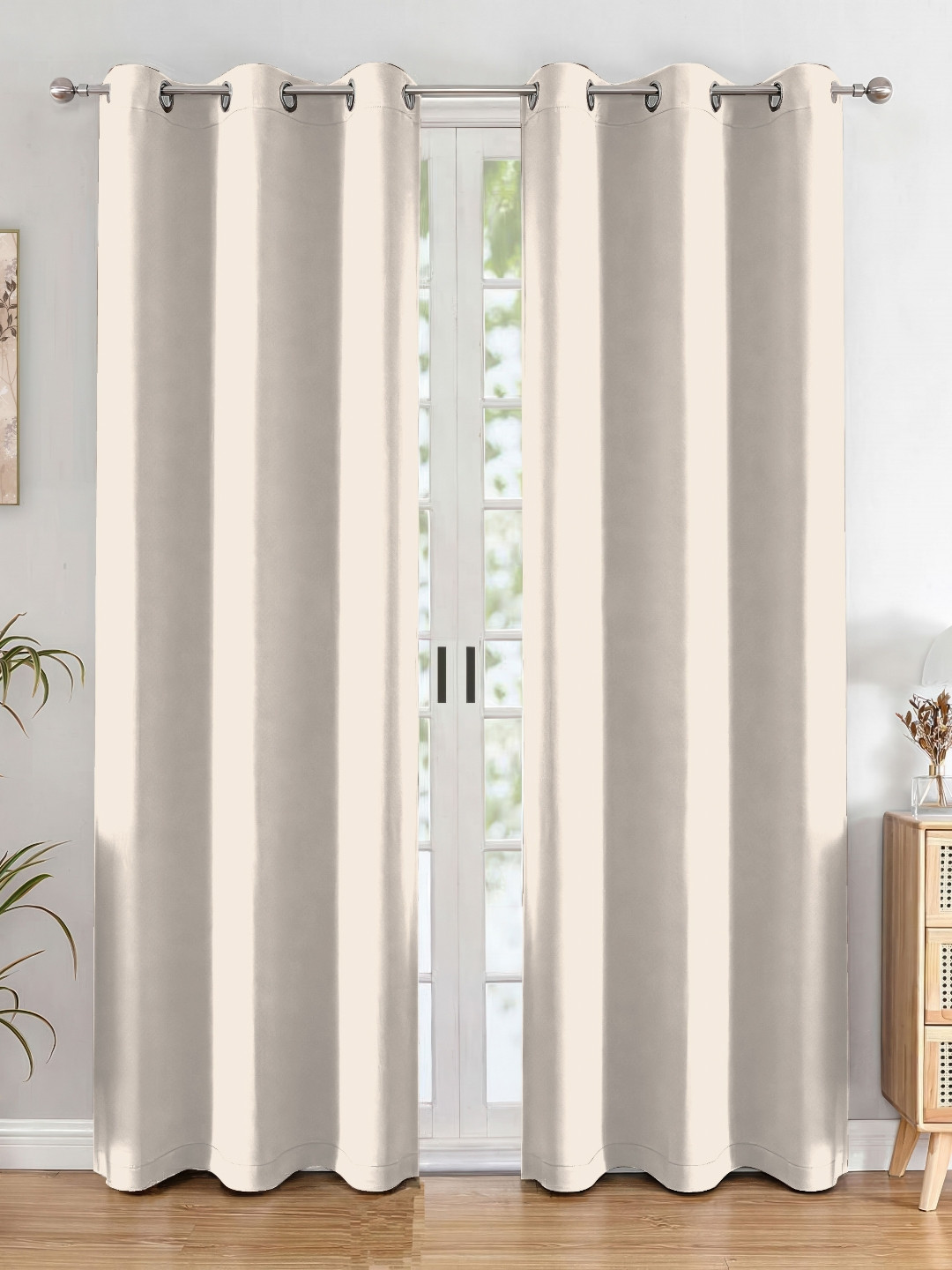 Aura Cream 2 Pieces Black Out Door Curtains