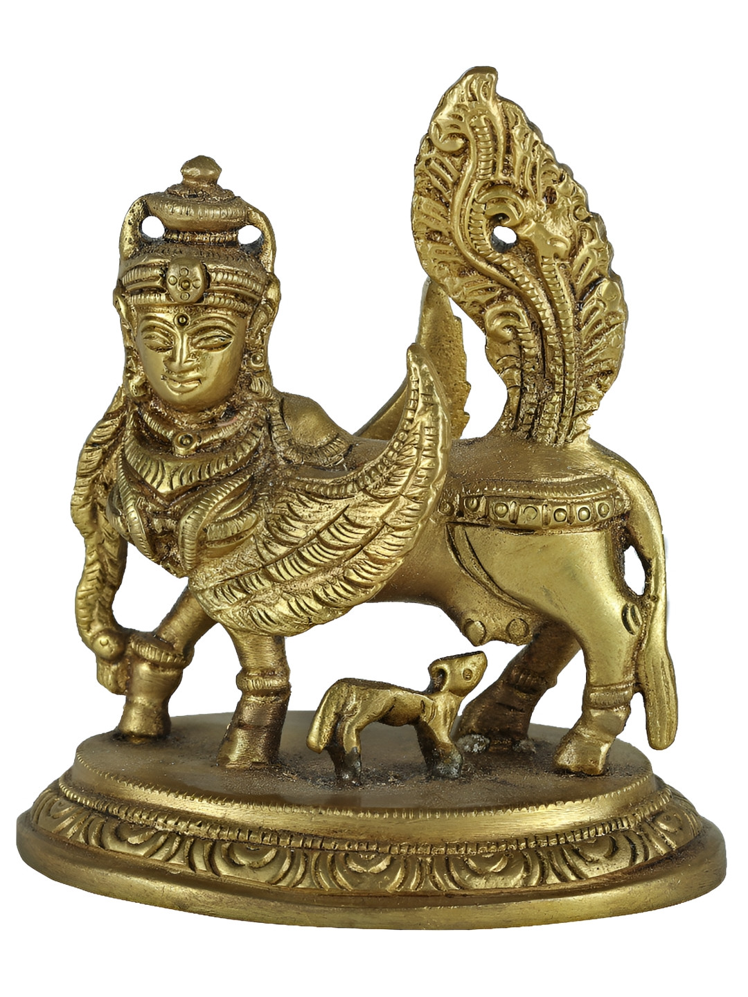 Exotic India Gold-Toned Kamadhenu Cow Religious Idol Showpiece