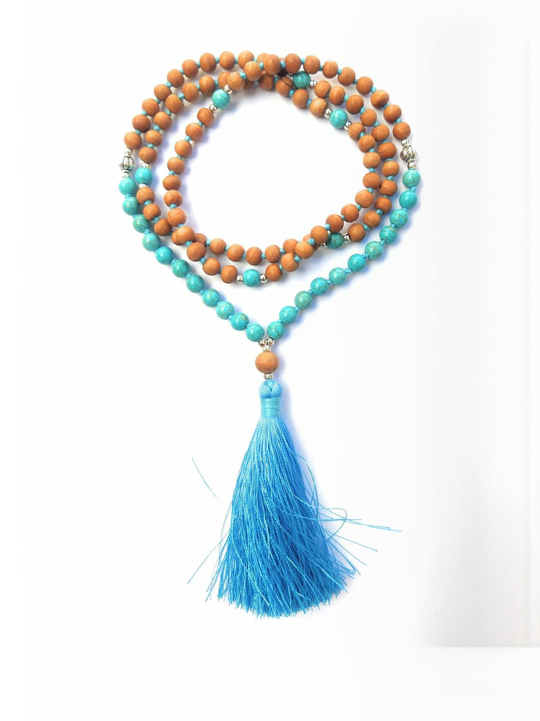 Apnisanskriti Unisex Chandan Sandalwood Turquoise Phiroza Stone Designer Mala