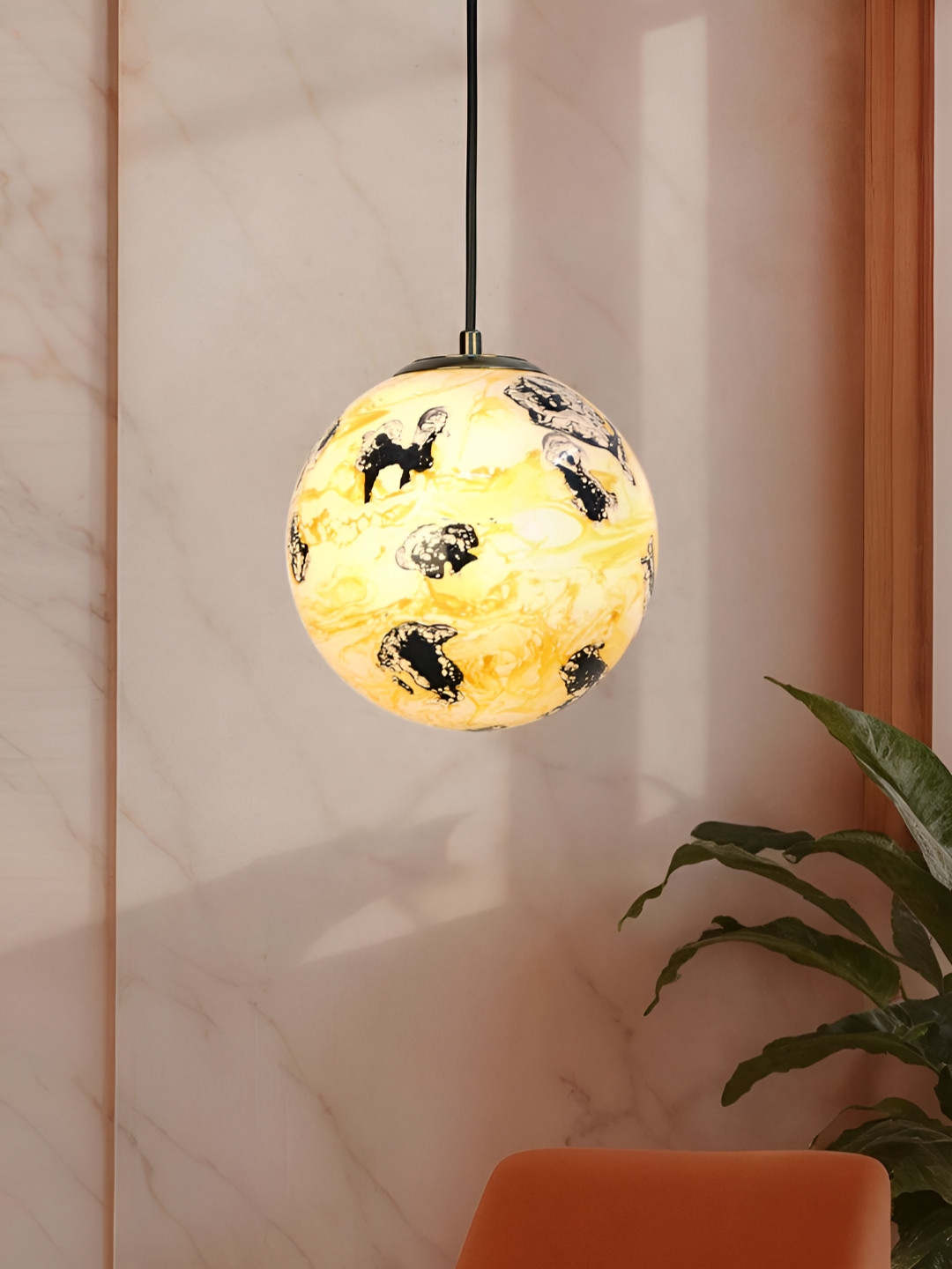 Fos Lighting Yellow & Black Printed Semi-sphere Glass Ceiling Lamp