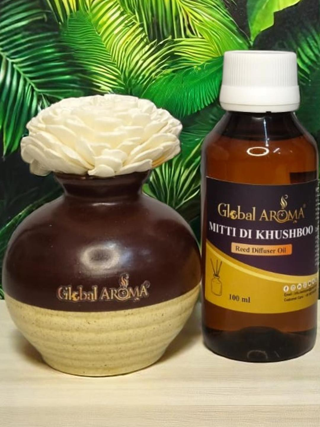 GLOBAL AROMA Mitti Di Khushbu Fragracne Ethenic Flower Pot Reed Diffuser Set