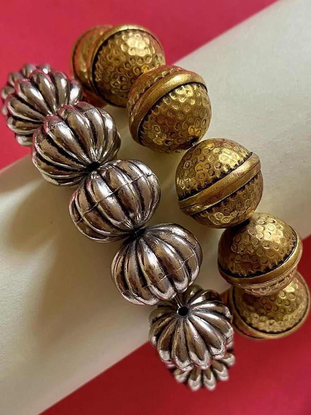 SangriaAttibelle  Set of 2  German Silver &  Round Shaped -Textured Bangle