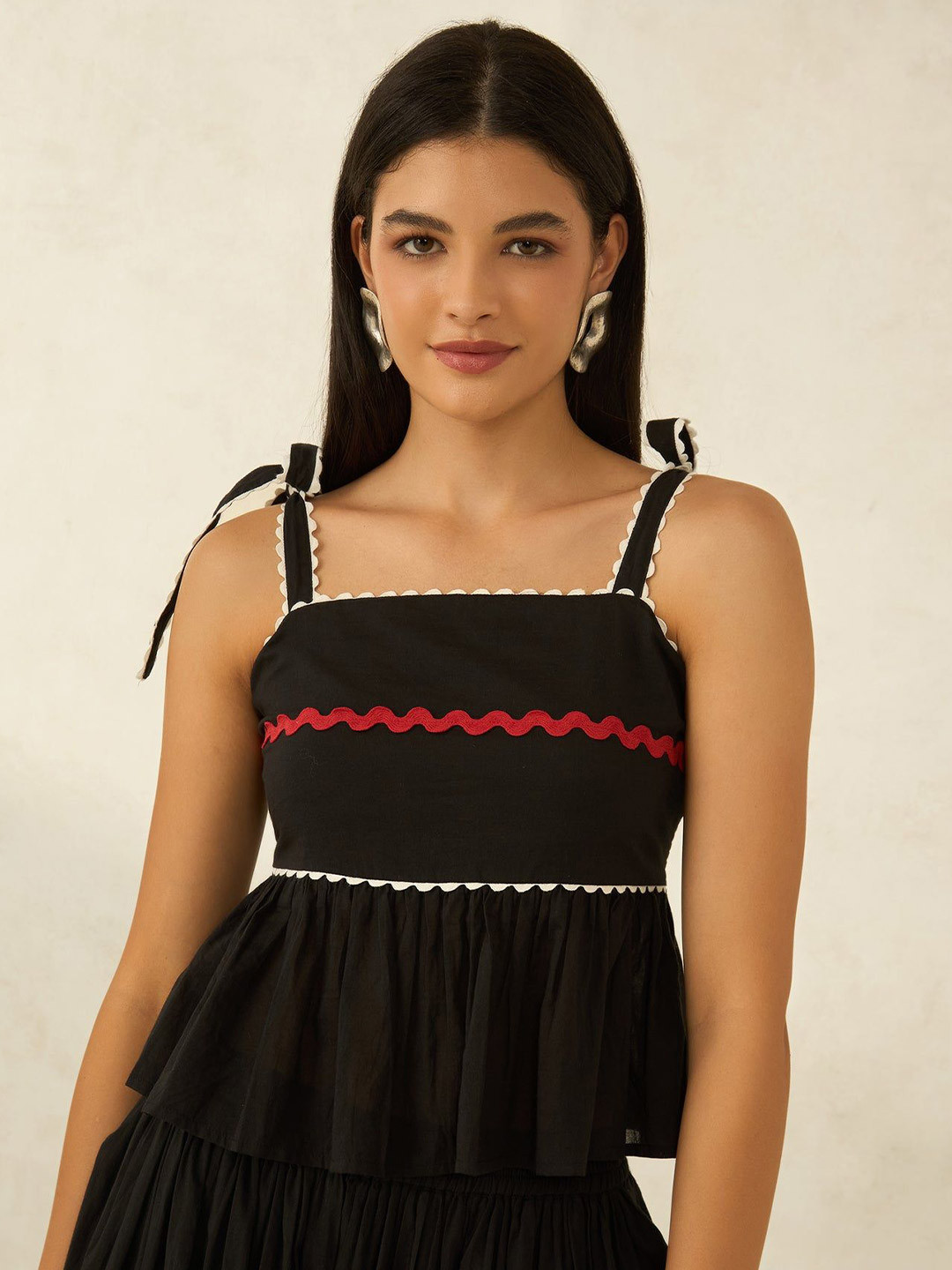 Virgio Pure Cotton Peplum Top With Lace