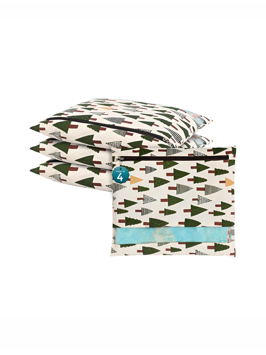 Aura Green 4 Pcs Mesh Window Cotton Single Saree Covers & Storage Multi-Utility Organisers