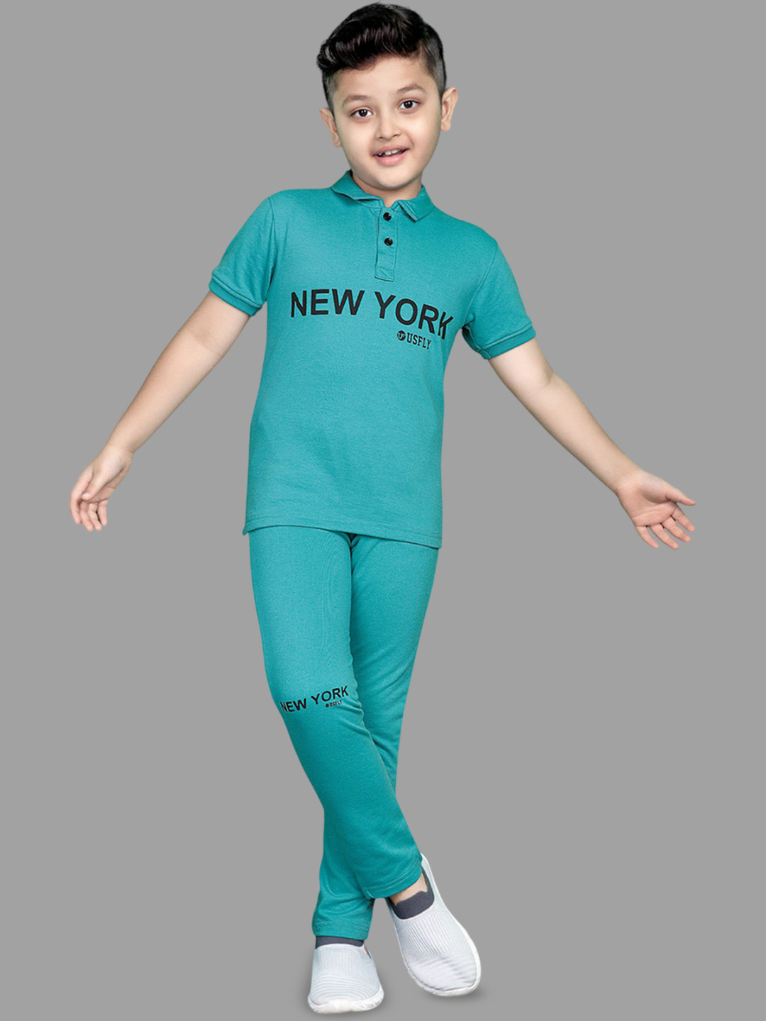 US Fly Boys Typography Printed Polo Collar Clothing set