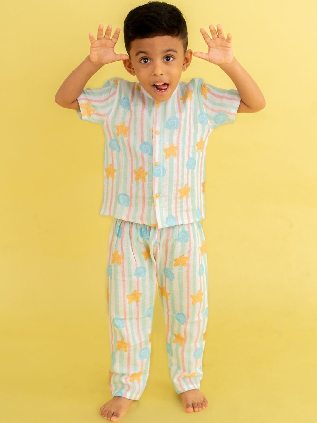 A Toddler Thing Kids Seaside Stripes Printed Half Sleeve Muslin Sleepsuit 3-6 Months