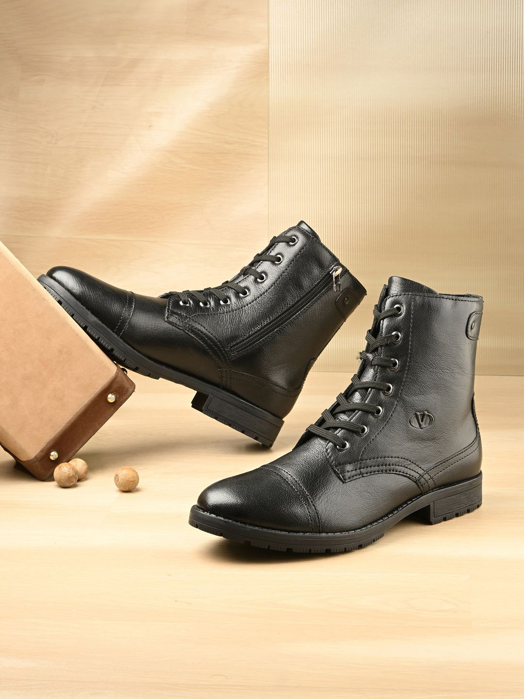 Valentino Men Premium Leather Hi-Ankle Biker Boot