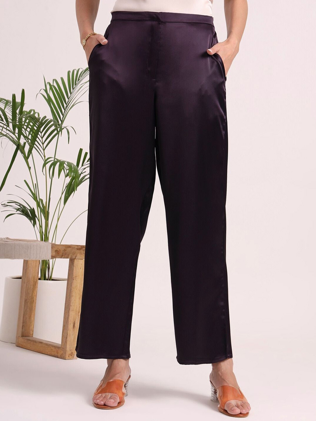 AMSWAN Women European Satin Loose Fit Trouser