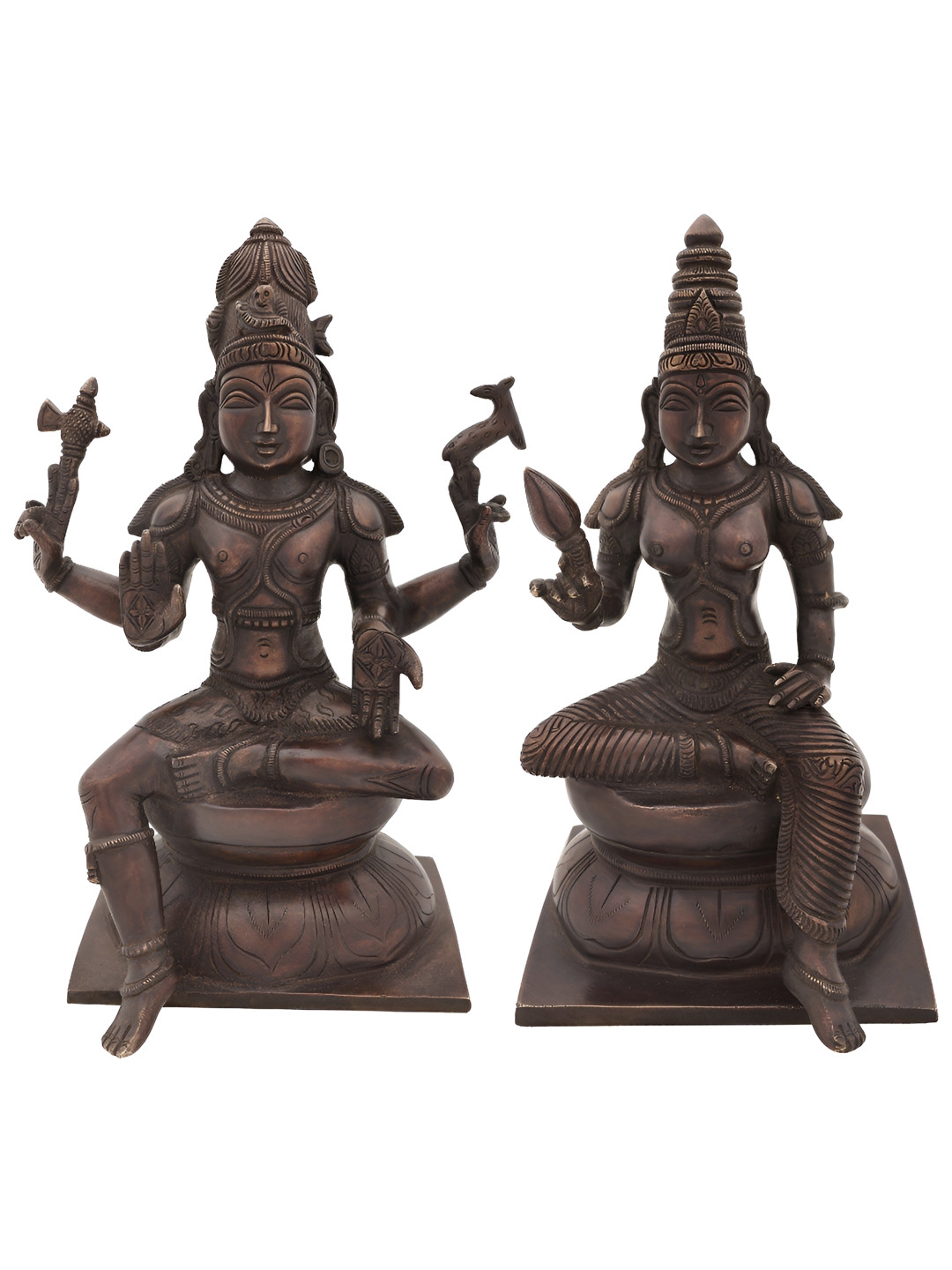 Exotic India Brown 2 Pieces Lord Shiva As Pashupatinath With Goddess Parvati Showpieces