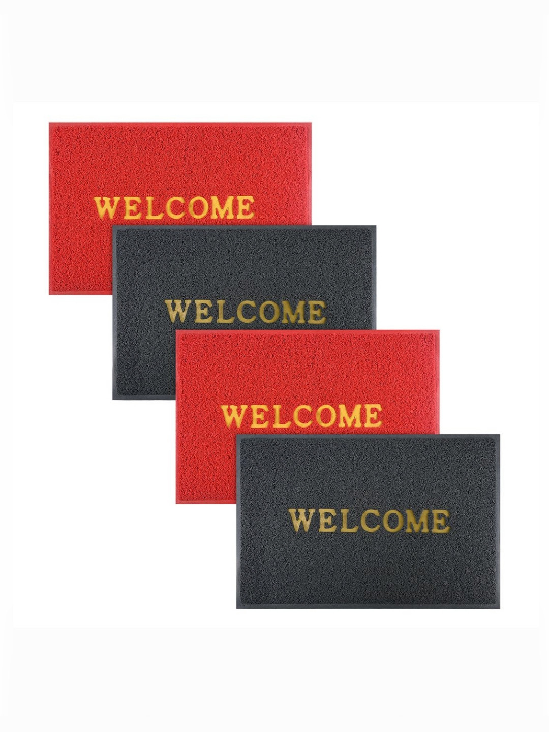 Aura 4-Pcs Red & Grey Rubber 2x3 ft Weather-Resistant Main Door Entrance & Balcony Doormat