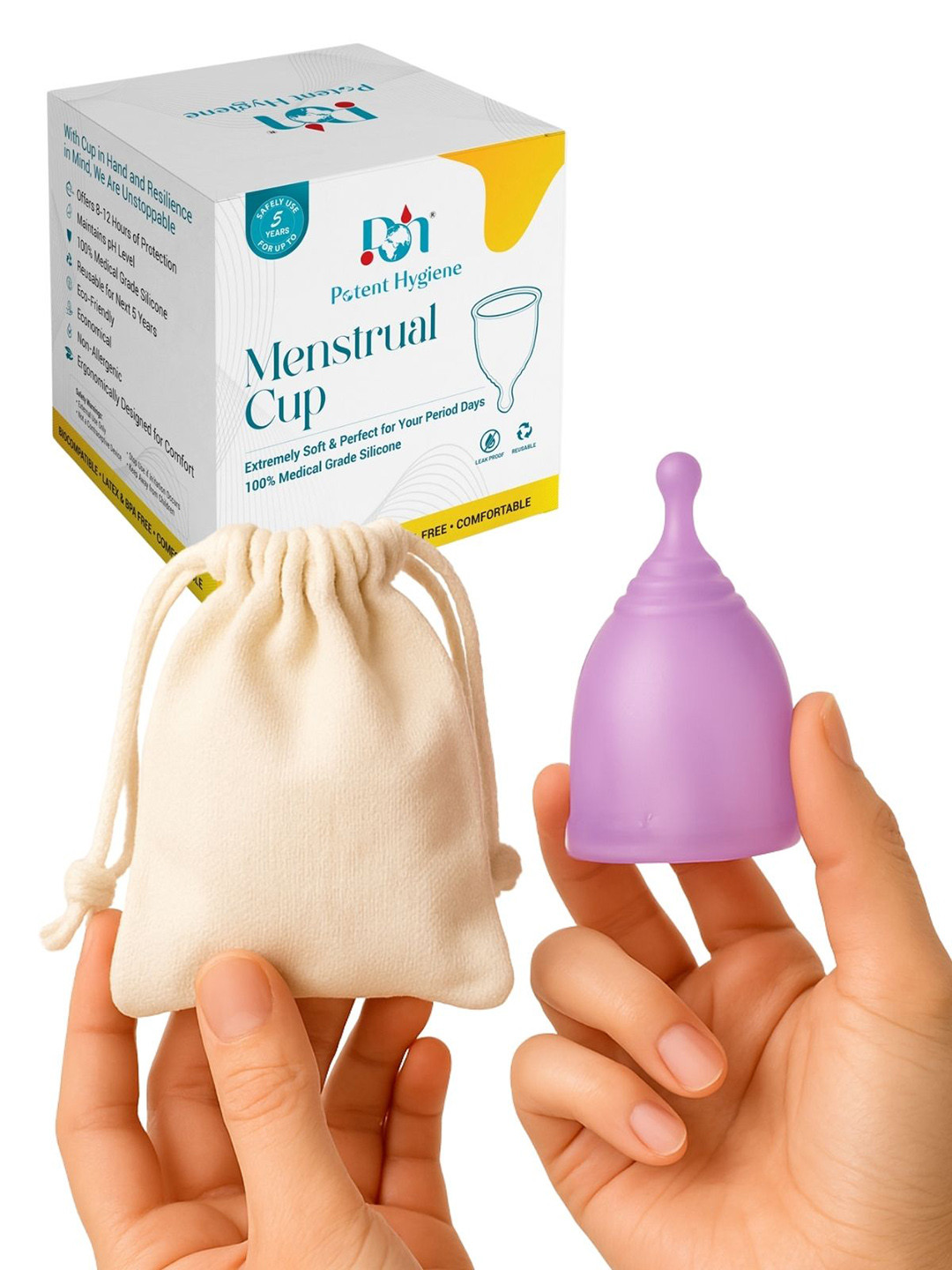 Potent Hygiene Extremely Soft Reusable Menstrual Cup- M- Purple With Cotton Bag