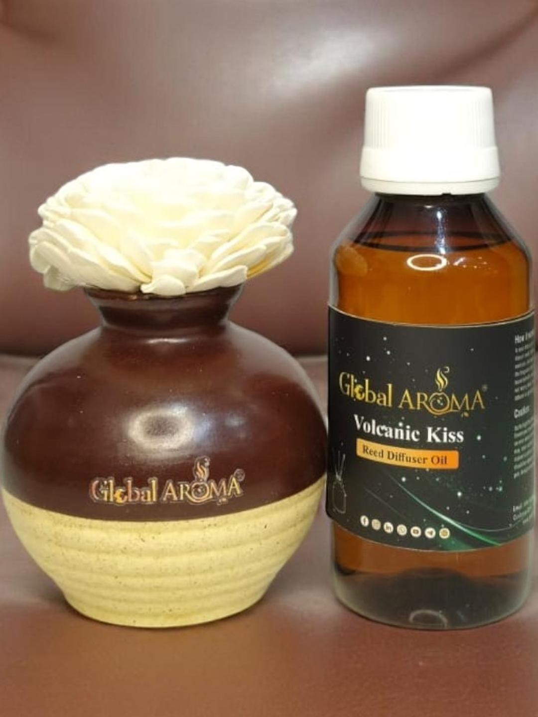 GLOBAL AROMA Volcanic Kiss Fragracne Ethenic Flower Pot Reed Diffuser Set