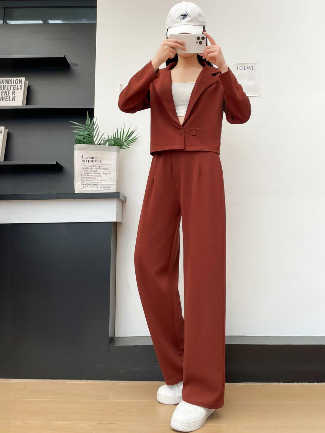 Stem Rope Women Coffee Brown Cotton Blend Co-Ords