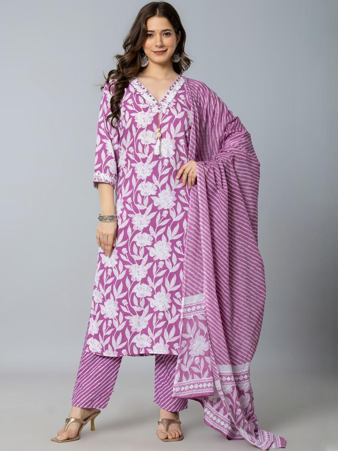 Amayra Women Purple Pure Cotton Kurta Sets