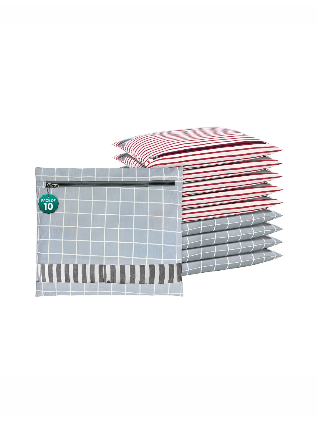 Aura Grey 10 Pieces Printed Mesh Cotton Clothes Storage Drawer Organisers