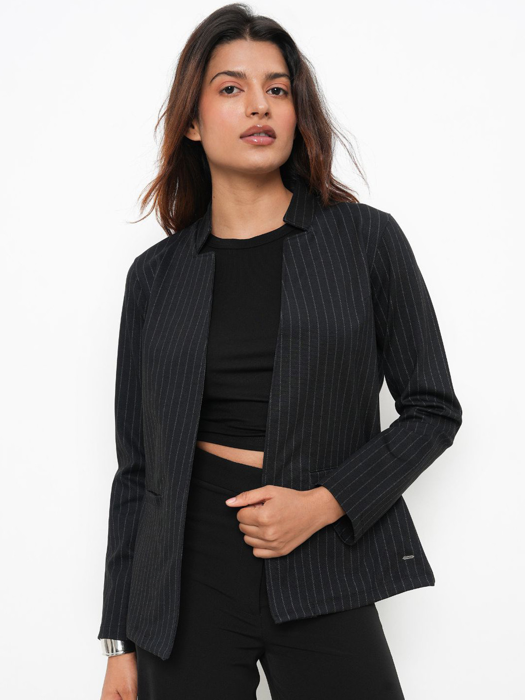 Bonnaty Striped Front Open Coat