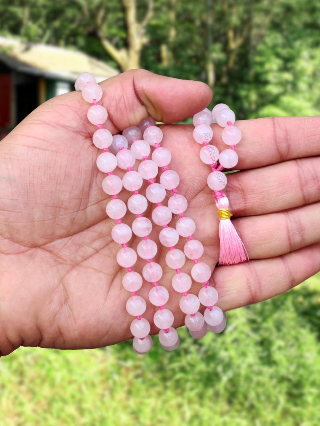 Apnisanskriti Unisex Rose Quartz Stone 8mm Mala