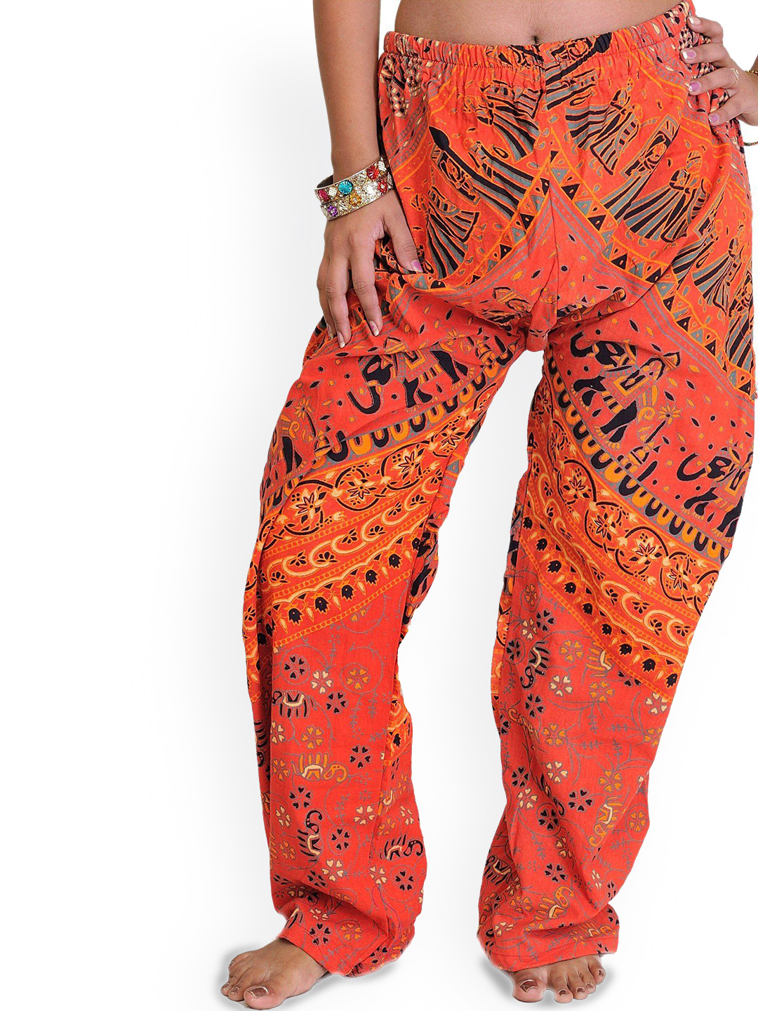 Exotic India Women Printed Cotton Trousers from Jodhpur with Printed Marriage Procession