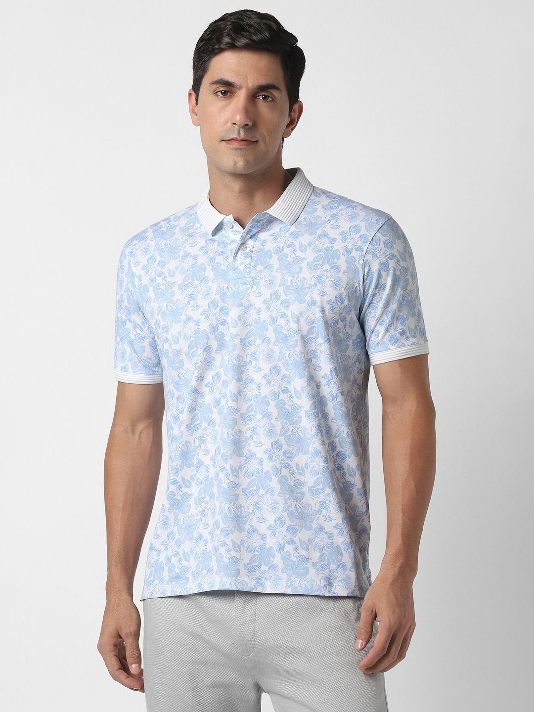 Peter England Floral Printed Polo Collar Cotton Regular Fit Casual T-shir