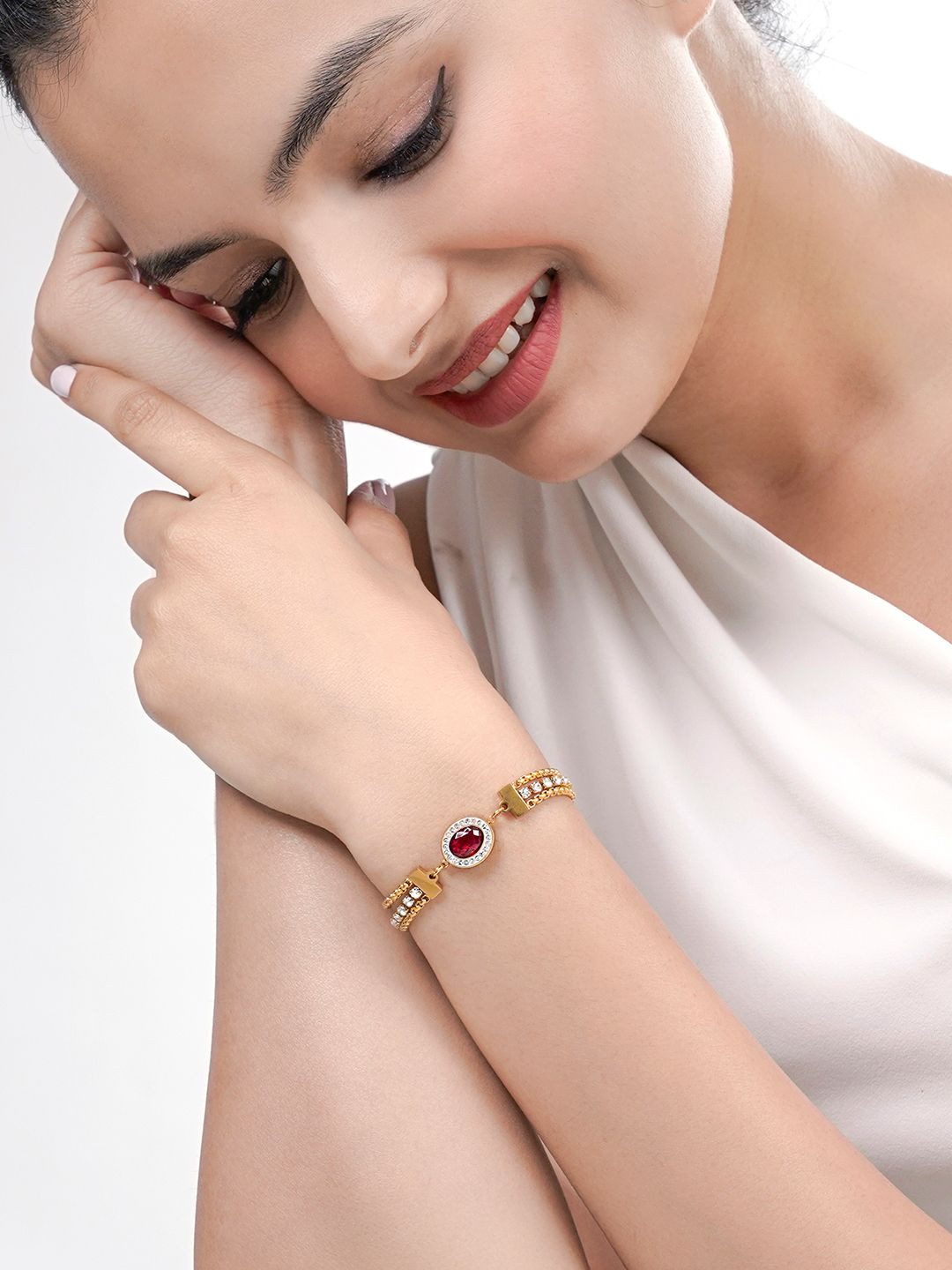 SWASHAA 18KGold-Plated Cubic Zirconia Studded Antique Wraparound Bracelet