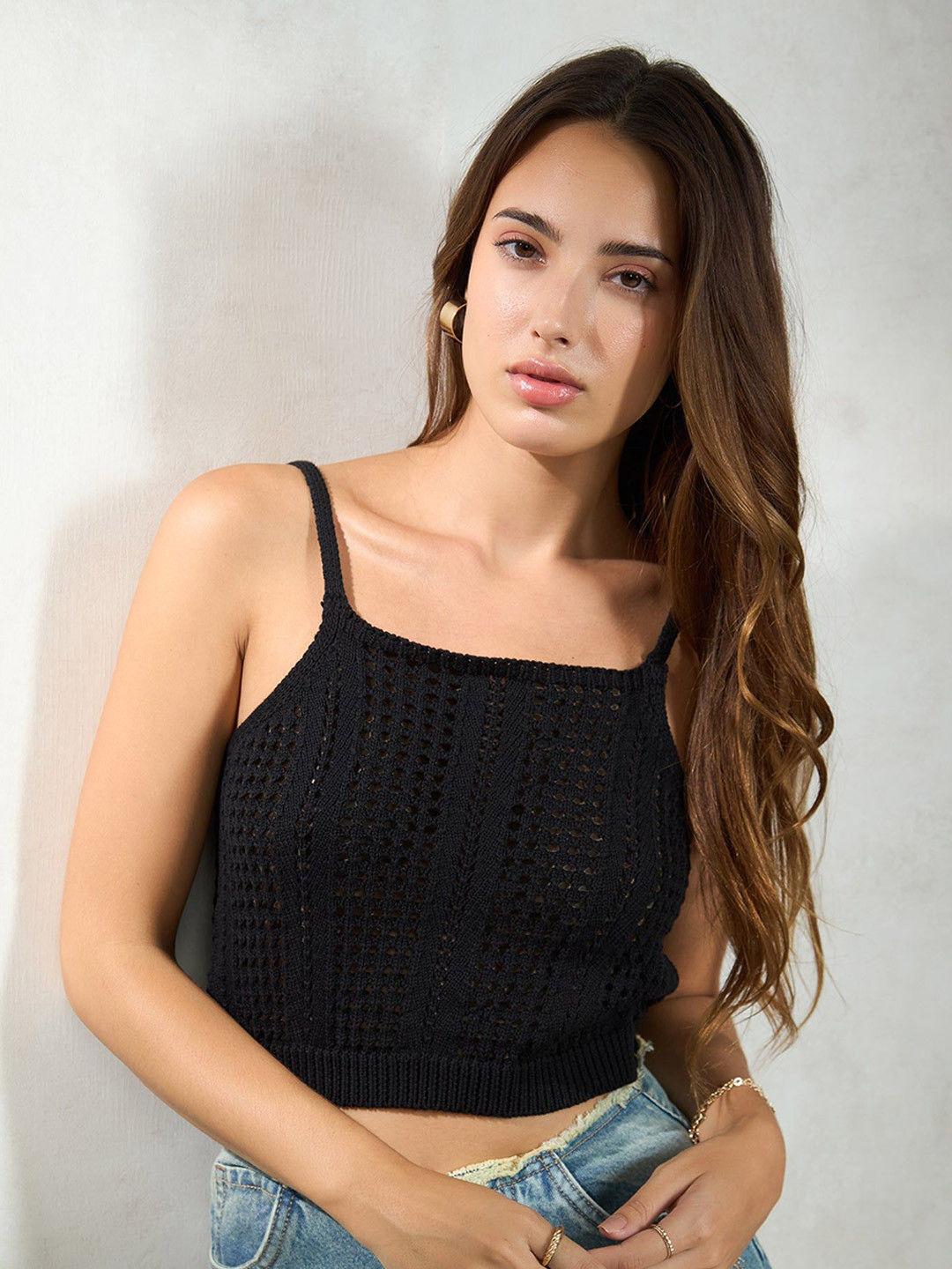 Virgio Pure Cotton Strappy Squareneck Knit Top