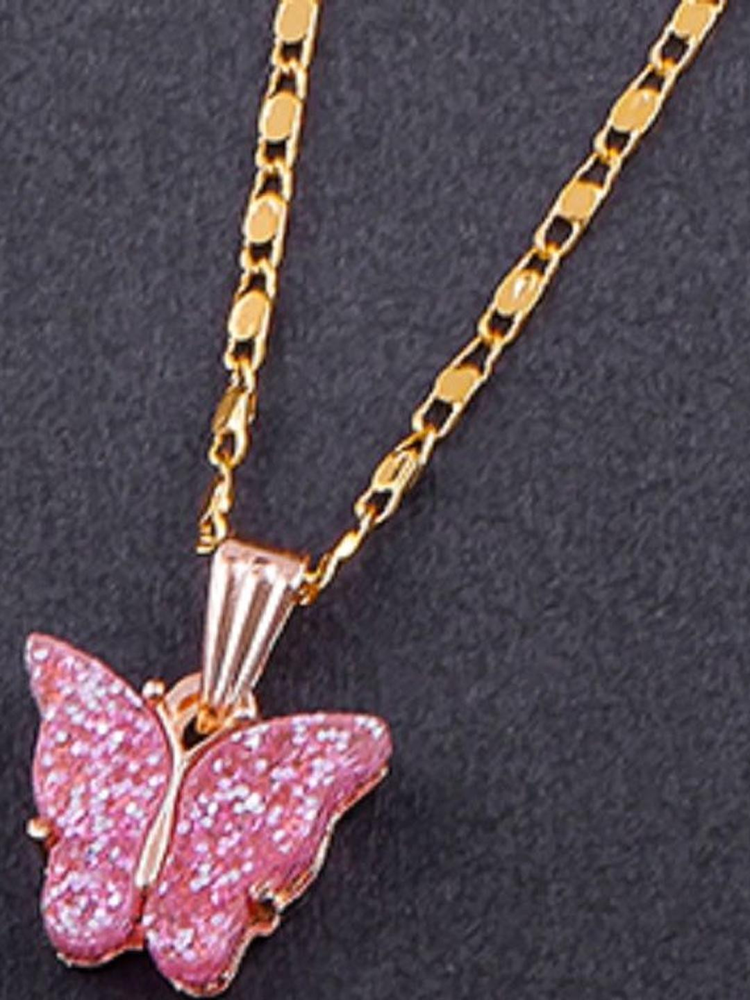 DressBerry Set of 2 Gold-Plated Shining Butterfly & Teardrop Shaped Pendants with Chains