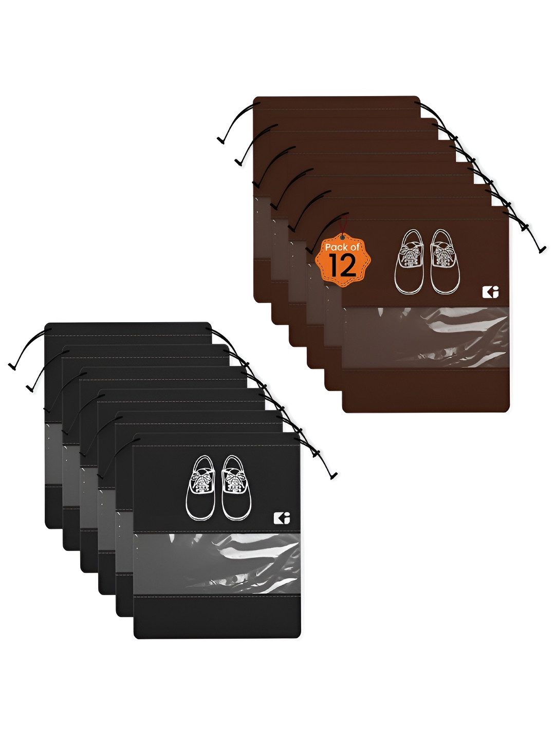 Aura Black & Coffee 12 Pcs Shoe Bag for Storage Shoe Cover Travelling Shoe Organiser
