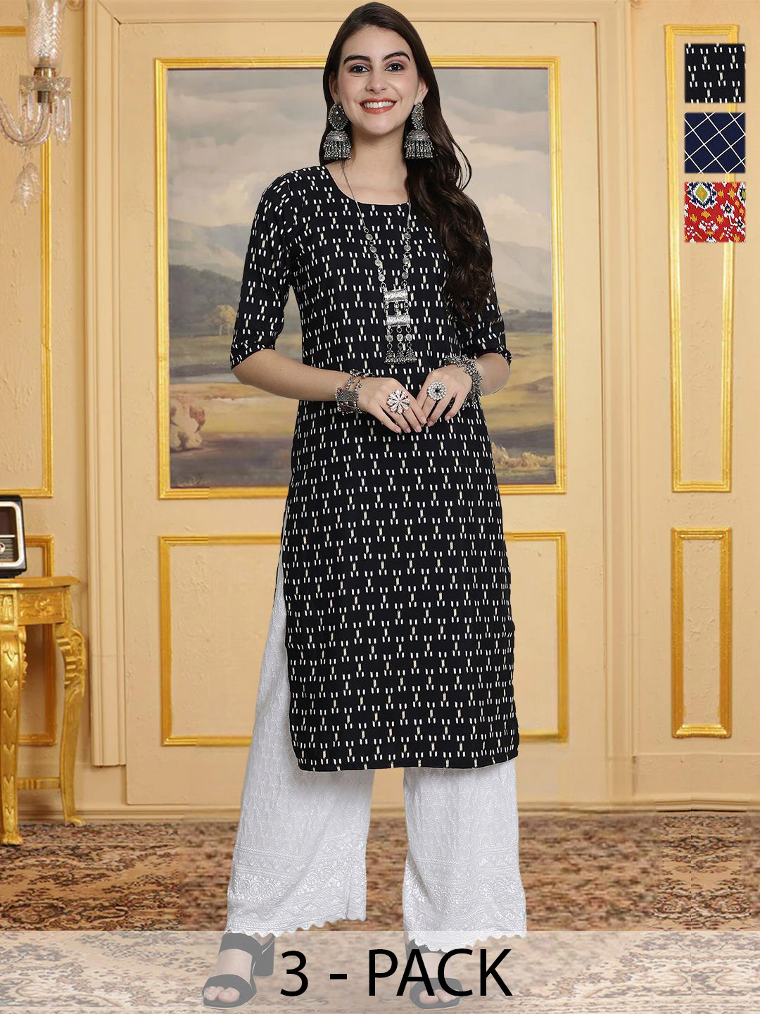 HERE&NOW Women Pack Of 3 Printed Kurtas