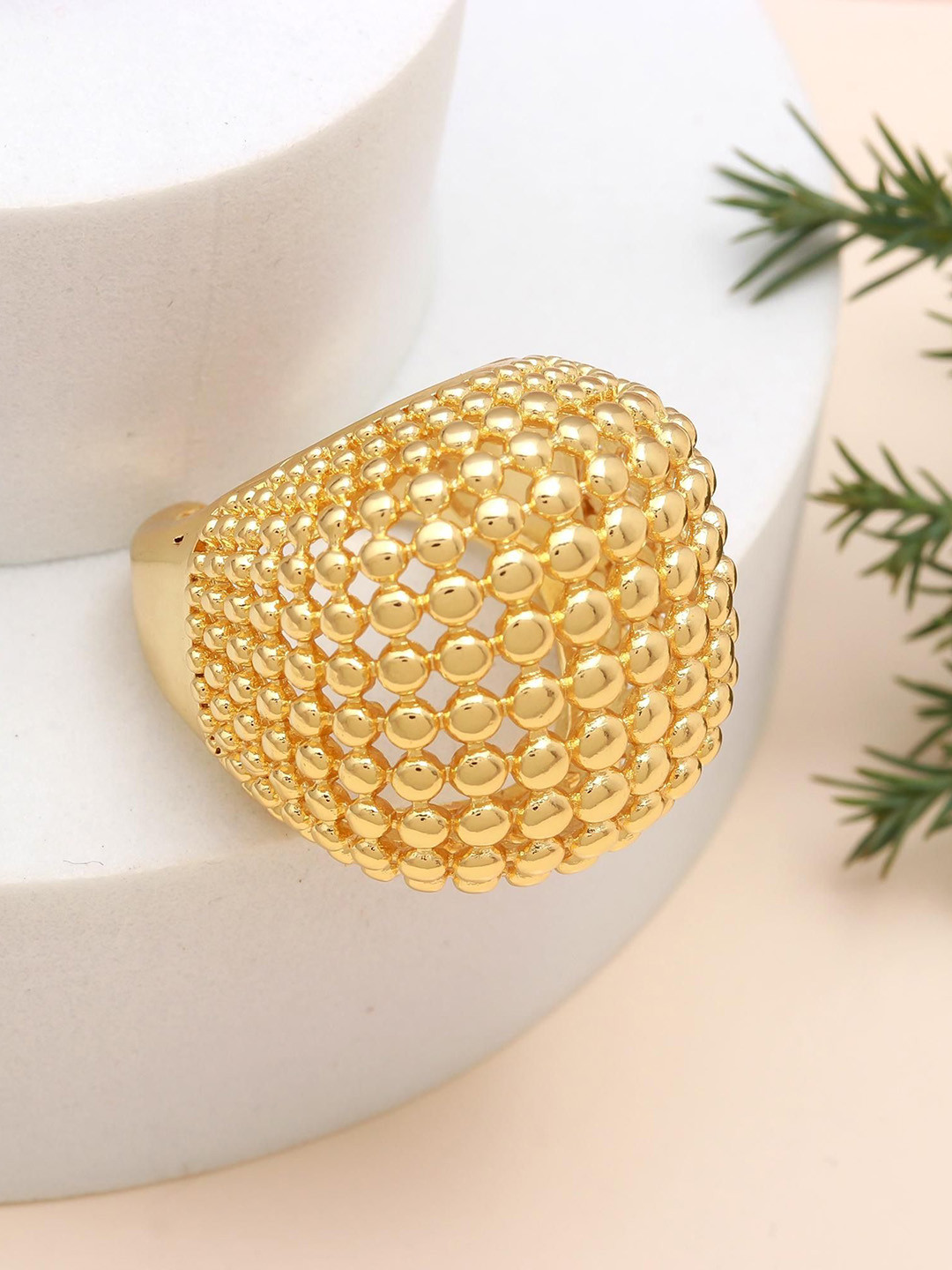 ORO ALMA Gold-Plated Dome-Shaped Adjustable Finger Ring