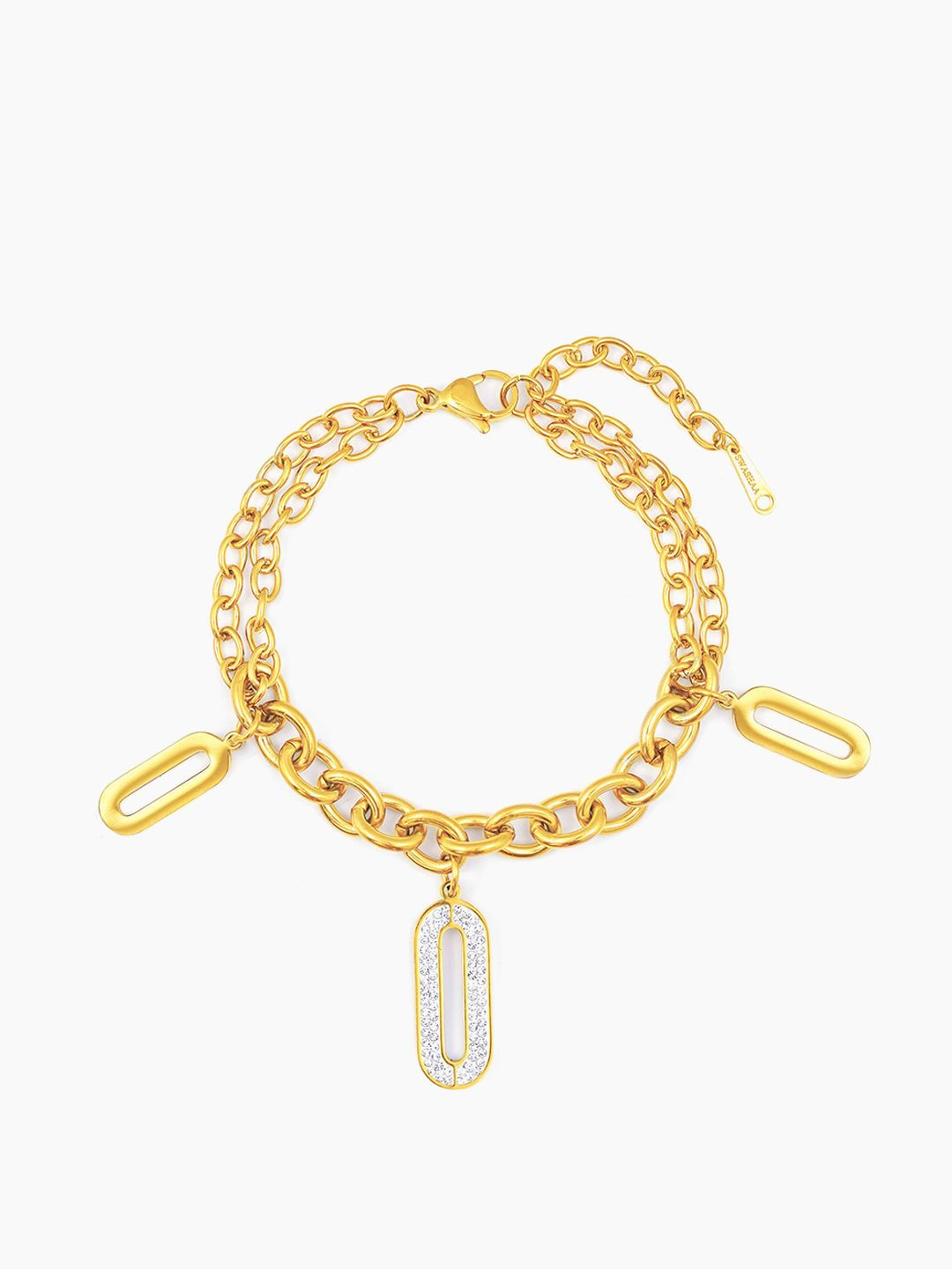 SWASHAA Roha Women 18KT Gold-Plated Stainless Steel CZ-Studded Antique Link Bracelet