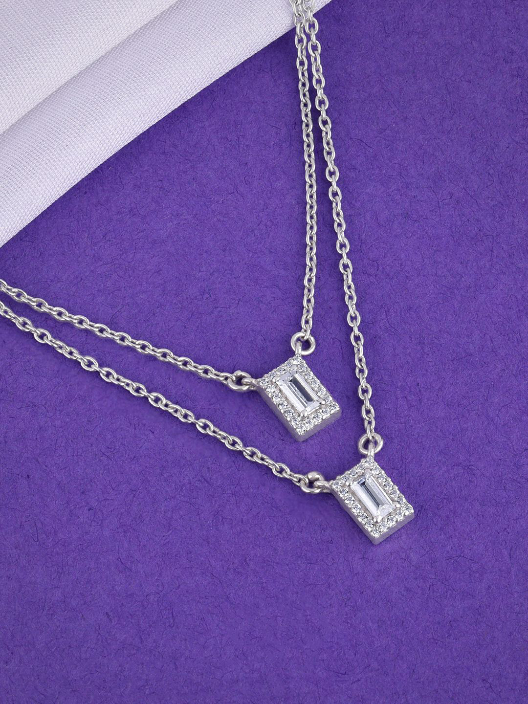 GIVA 925 Sterling Silver Rhodium-Plated Zircon Studded Radiant Baguette Layered Chain