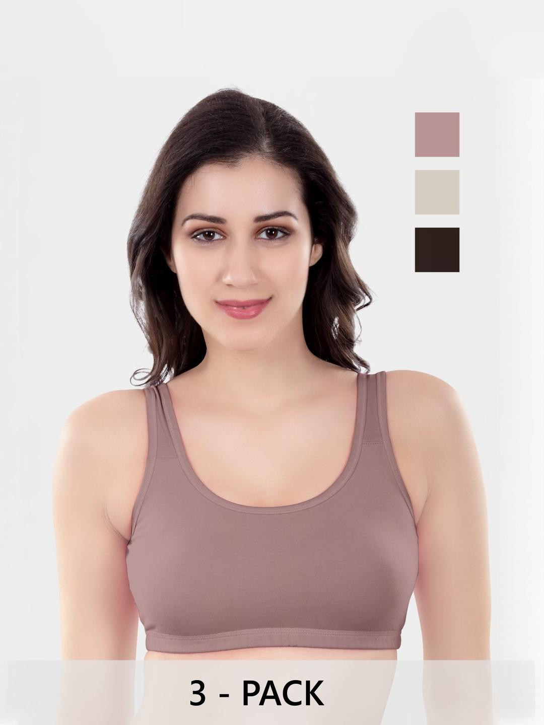 Digsel Cool Cotton Pack of 3 Solid Seamless Sports Bra