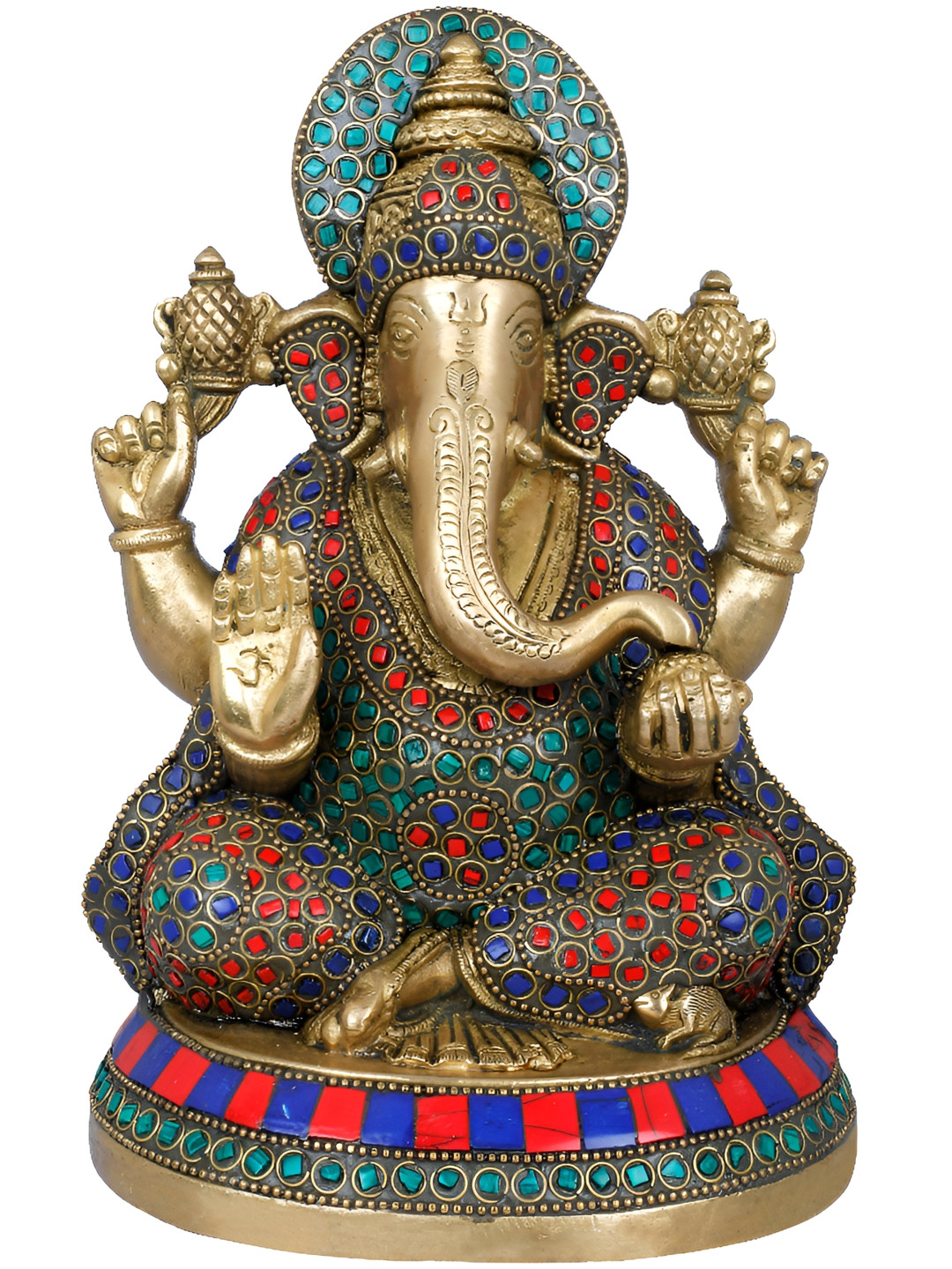 Exotic India Gold-Toned & Blue Inlaid Lord Ganesha Religious Idol Showpiece