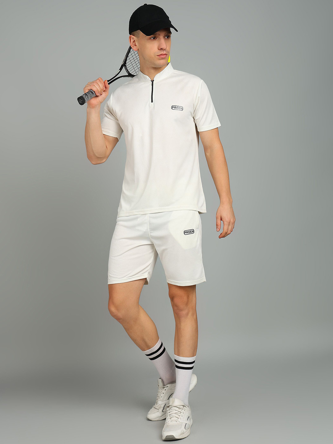 Mandarin Collar T-Shirt With Shorts Co-Ords