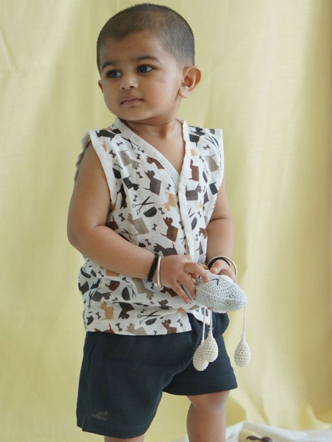 The Boo Boo Club Kids V-Neck Printed Pure Cotton Jhabla With Shorts
