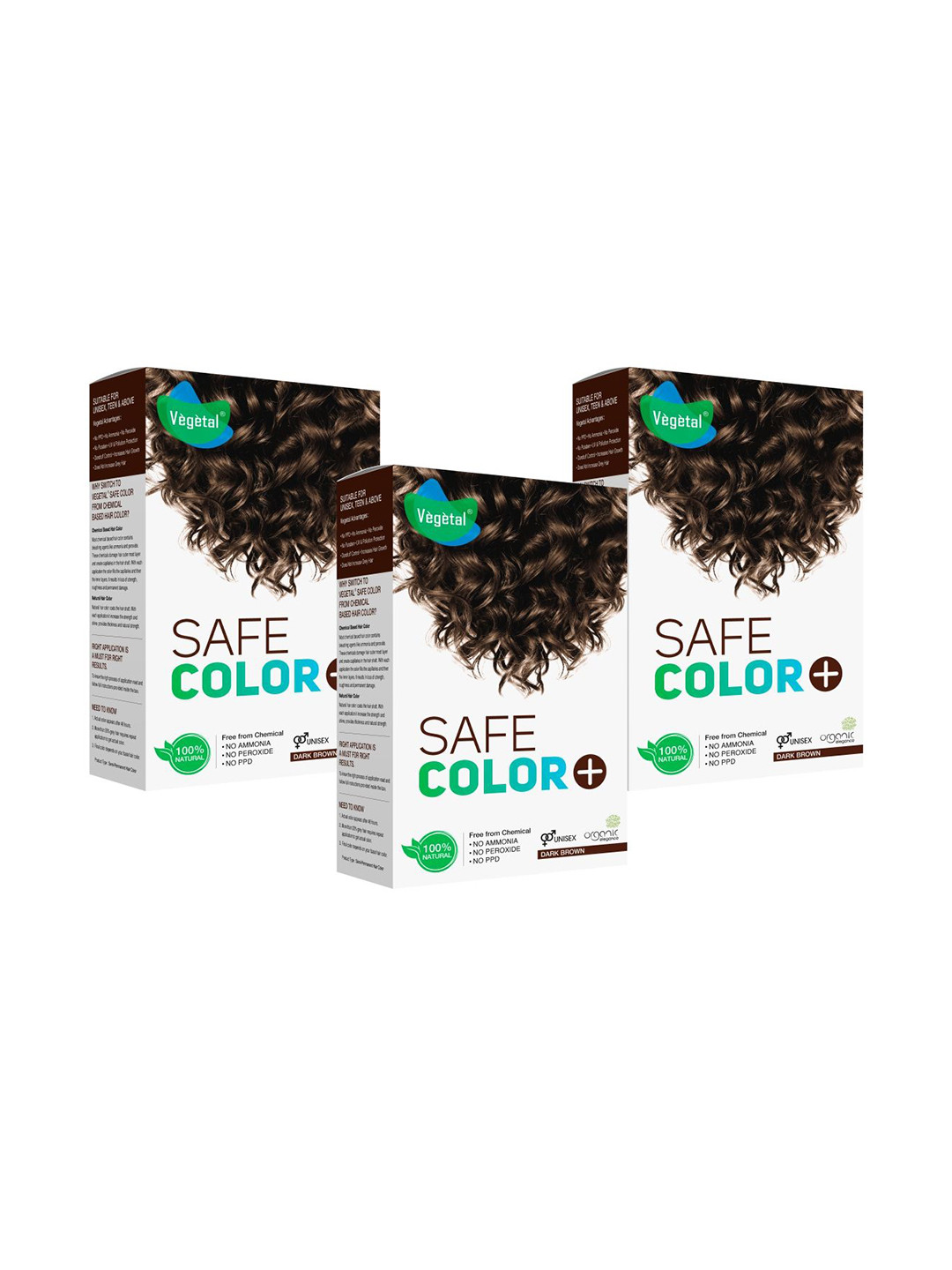 Vegetal Set Of 3 Safe Color Hair Color - 50 g Each - Dark Brown