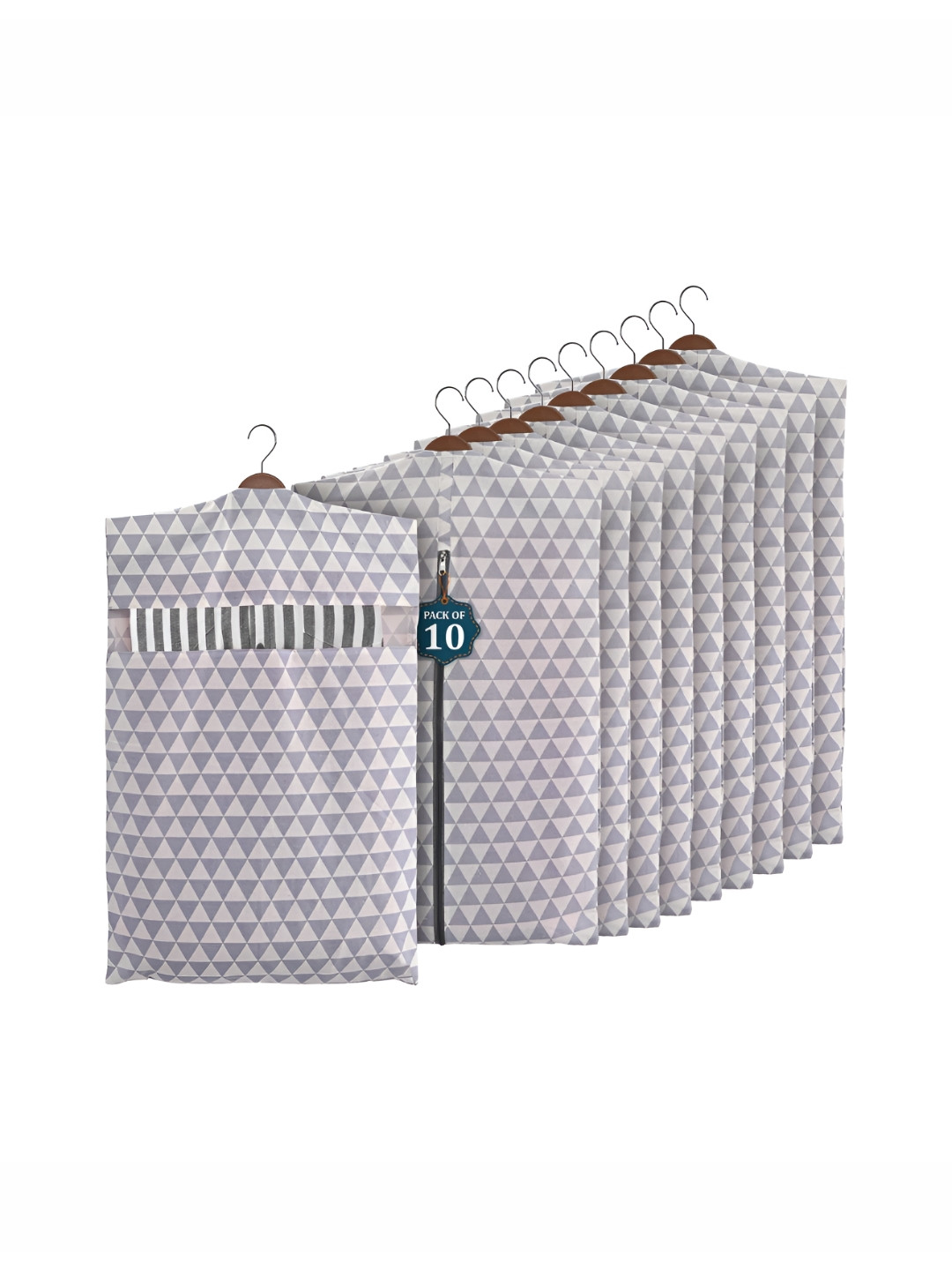 Aura Grey & White 10 Pieces Cotton Hanging Clothes Packing Bags