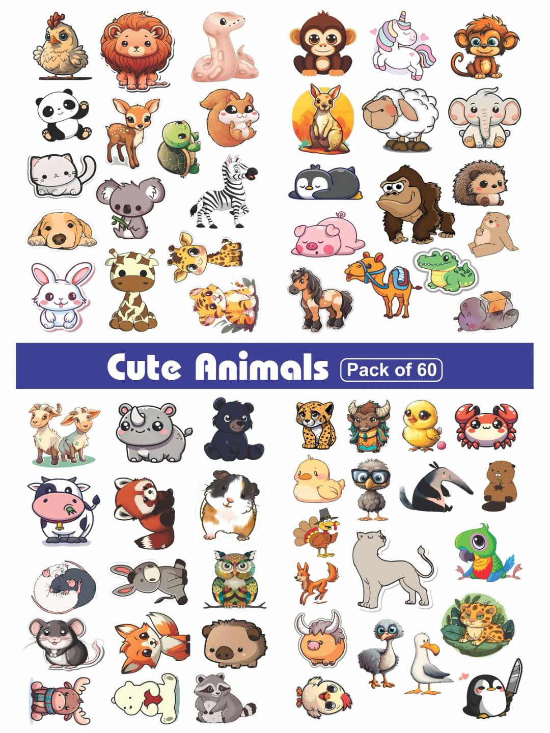 PRINTING DADDY Set of 60 Animal Stickers