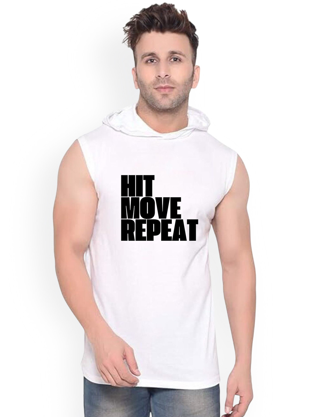 FABSTIEVE Hit Move Repeat Printed Gym Vest vk t-050_Print-241_gym_vest White M